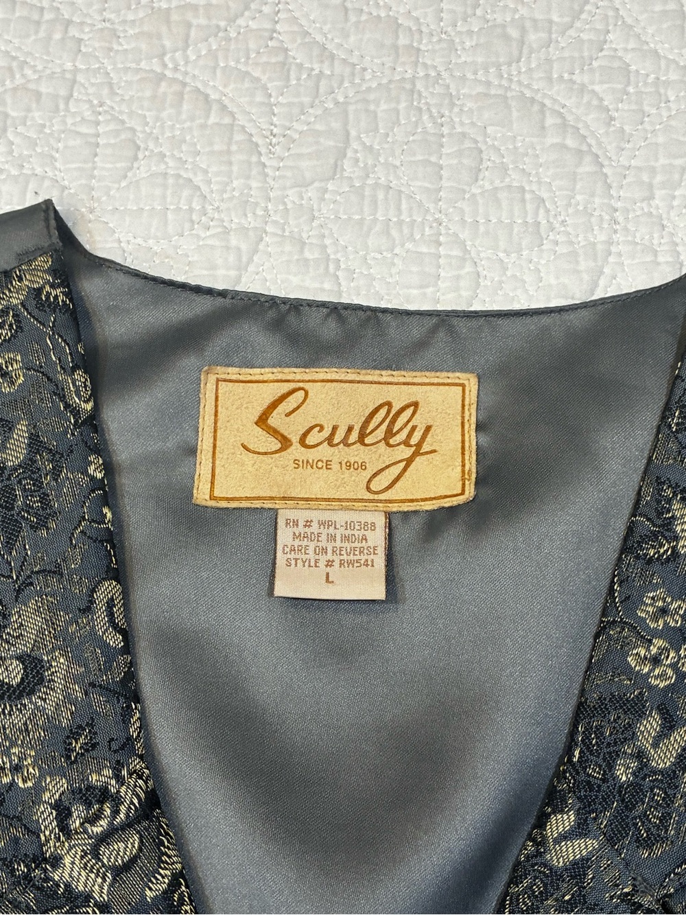 Scully Rangewear Bisbee Floral Brocade Tapestry Vest Western L Blue Gold NWT - Picture 3 of 9